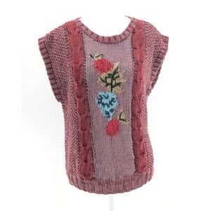 Jack Winter Cotton Ramie Hand Knitted Vtg Chunky Knit Sleeveless Sweater Size L